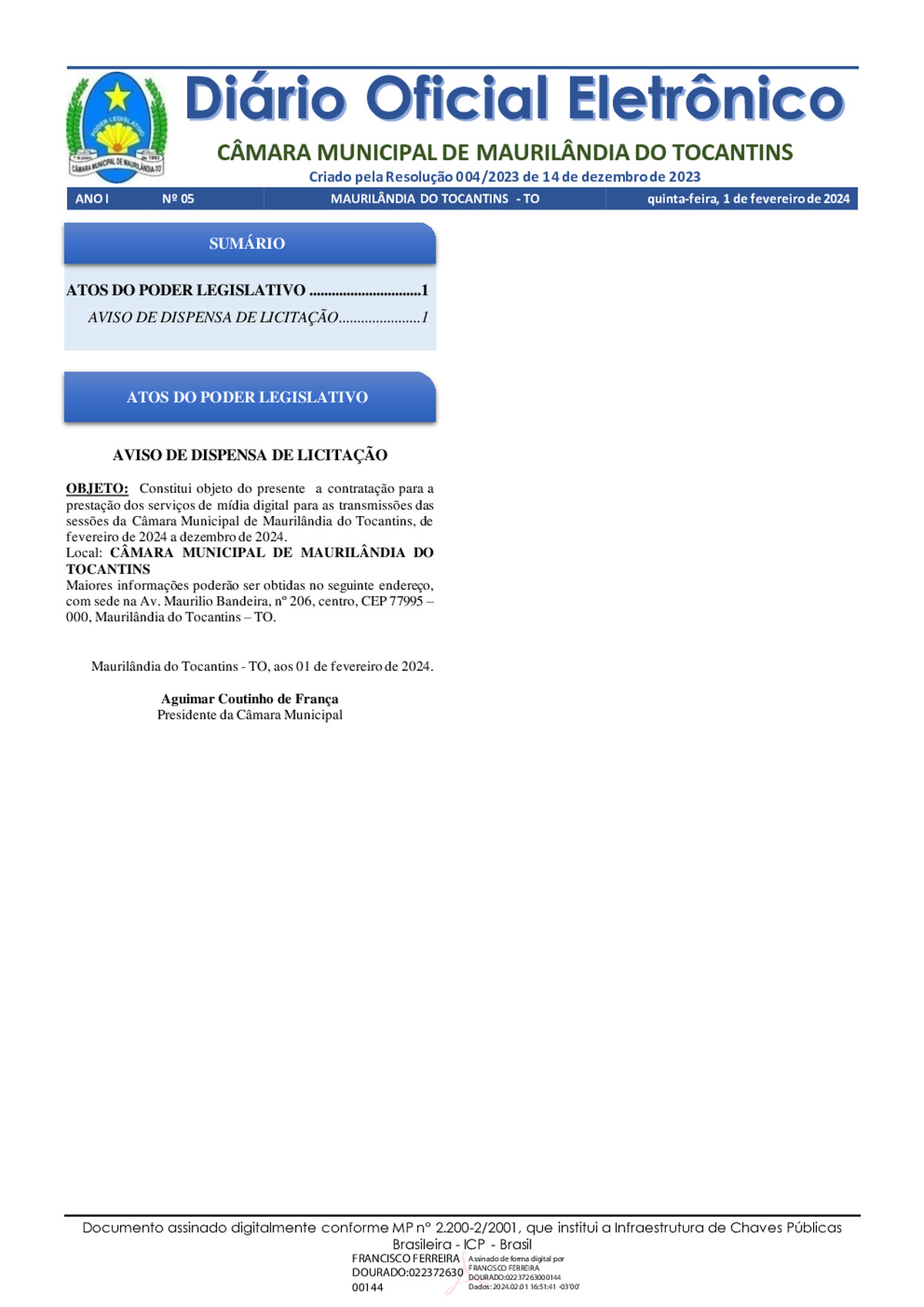 Diário Oficial - Edição 005