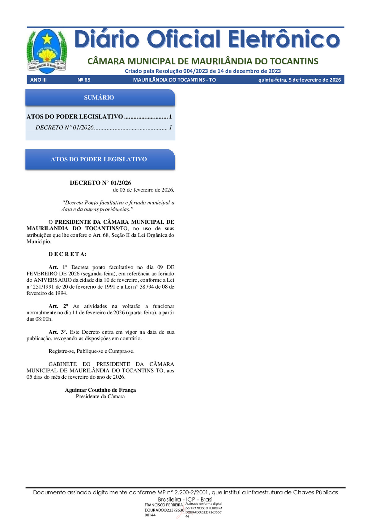 Diário Oficial - Edição 065